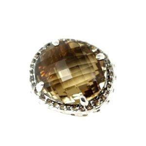 Authentic John Hardy Sterling Silver Oval Smokey Quartz Batu Bamboo Ring  Size 7